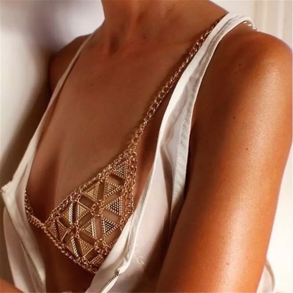 Sexy Antiqued Metal Triangular Hollowed Out Bra Harness - Picture 8 of 15